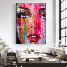 Póster de Graffiti Street Art con patrón de cara de mujer, impresiones coloridas, lienzo Mural, pintura para sala de estar, dormitorio, imagen, decoración de pared 2024 - compra barato