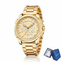 Top stainless steel gold watch CAGARNY brand luxury fashion sports men's quartz watch automatic date gift Relogio Femme Wrist 2024 - buy cheap