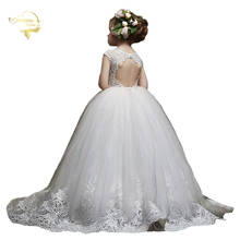 BlingBling Shining Puffy Ball Gown Flower Girl Dresses For Weddings 2020 Lace Communion Dresses Crystal Belt Kids Evening Gowns 2024 - buy cheap