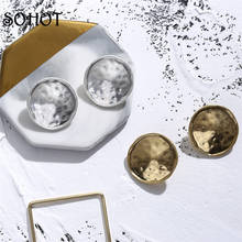 SOHOT-pendientes dorados y plateados para mujer, aretes con tuerca, diseño coreano, aleación geométrica mate, a la moda 2024 - compra barato