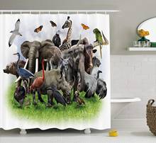 Animais selvagens cortina de chuveiro colagem digital de animais selvagens com safari africano animais zoo impressão arte da tela decoração do banheiro 2024 - compre barato