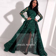 Real Long Sleeves Green Lace Mermaid High Neck Arabic Evening Dress 2022 kaftan Dubai Formal Evening Gowns with Detachable Skirt 2024 - buy cheap