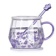 Taza de cristal transparente INS, vaso de flor de cerezo resistente al calor con cubierta de cuchara, vaso de flores, vaso de regalo para oficina, 400ML 2024 - compra barato