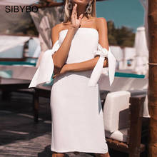 SIBYBO Off Shoulder Strapless Summer Dress Women Fashion Short Sleeve Sexy Bodycon Dress Solid Backless Beach Casual Dress 2024 - buy cheap