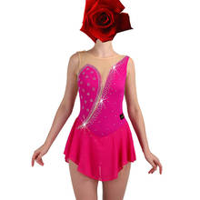 Vestido de patinaje sobre hielo para mujer y niña, traje de gimnasia rosa roja con diamantes de imitación personalizados, B121 2024 - compra barato