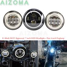 Motorcycle 7'' LED Headlight DRL Running Head Light Front Lamp w/ 4.5'' Fog Light Auxiliary Foglamp for Harley Dyna Touring 2024 - buy cheap