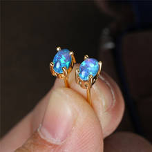Cute Small Oval Stone White Blue Opal Stud Earrings For Women Wedding Jewelry Vintage Fashion Yellow/Black Gold Bridal Earrings 2024 - buy cheap