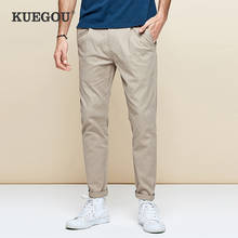 KUEGOU-Pantalones informales de LICRA y algodón para hombre, monos ajustados, rectos, negros, talla grande, AK-9792 2024 - compra barato