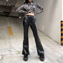 Weekeep-pantalones acampanados de piel sintética para mujer, pantalón negro de cintura alta, estilo coreano, Punk, gótico, nuevo Vintage 2024 - compra barato