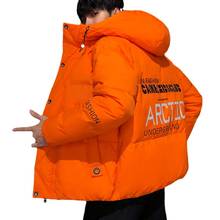 Парка мужская зимняя на молнии, теплая толстая пуховая куртка с воротником-стойкой и надписью, Корейская Повседневная парка, пальто 2024 - купить недорого