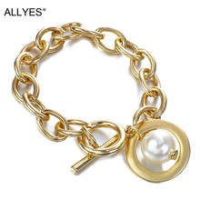 ALLYES Korean Sweet Gold Color Chain Bracelet Women Wedding Lover Alloy Tiny Pearl Charm Bangle Fashion Jewelry 2024 - buy cheap