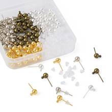 120pcs/Box Brass Round Ball Post Stud Earrings with Loop Plastic Ear Nut for DIY Jewelry Women Earring Making Findings Handmade 2024 - buy cheap