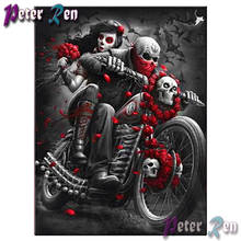 Pintura de diamantes 5d para manualidades, cuadrados o redondos de imitación bordado de diamantes, imagen de calavera de motocicleta, regalo de Halloween 2024 - compra barato