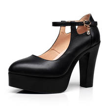 Big Size 33-43 Block Heel Genuine Leather Shoes for Women 2021 Spring High Heels Pumps Womens Platform Shoes Black Work Shoe 2024 - buy cheap