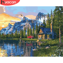Huacan diy fotos por número kits de montanha casa decoração pintura por número casa paisagem desenho sobre tela pintados à mão arte presente 2024 - compre barato