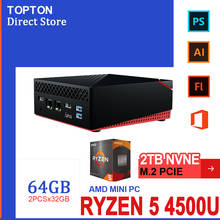 TOPTON AMD Ryzen 5 4500U Мини ПК Windows 10 2 * LAN 2 * DDR4 Max 64 Гб M.2 PCIE Настольный игровой компьютер 4K Radeon Graphics AX WiFi6 2024 - купить недорого