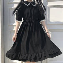 Japanese College Style Summer Dress Sweet Peter Pan Collar Kawaii Lace Ruffles Dress Short Sleeve Mori Girl Black Woman Dress 2024 - buy cheap