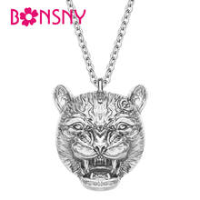 Bonsny-collar de cabeza de leopardo Chapado en plata antigua, colgante de aleación, Pantera, guepardo, joyería de metal para niños, mujeres, niñas, regalo de dijes 2024 - compra barato