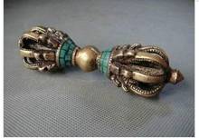 decoration bronze factory Pure Brass Antique ancient copper Tibetan Buddhism Turquoise Buddhist Ritual Tool Hand Vajra Dorje 2024 - buy cheap