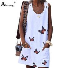 Vintage 2021 Summer Ladies Elegant O-neck Short Mini Dress Butterflies Print Dresses Plus size 4XL 5XL Women Casual Loose Dress 2024 - buy cheap