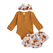 2020 Infant Baby Girl Fall Clothes 0-24M Ruffle Long Sleeve Knitted Romper Tops+Floral Print Tutu Shorts Skirts 3pcs Set 2024 - buy cheap