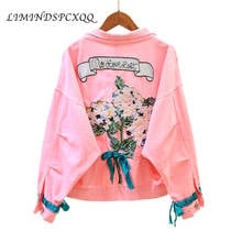 Autumn Floral Embroidery Denim Jacket Women Streetwear Loose Vintage Single Breasted Jeans Jacket Coat clothes Chaqueta Mujer 2024 - buy cheap