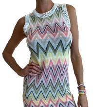 Summer Knit Rainbow Dresses Striped Women's Mini Dress Sleeveless Hollow Out Patchwork Vestidos Casual Lady Robe Femme 2024 - buy cheap