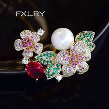 FXLRY Elegant Cubic Zirconia Flower Brooch Pin for Women's Fashion Peony Pearl Brooches Pins Coat Jewelry Gift 2024 - buy cheap