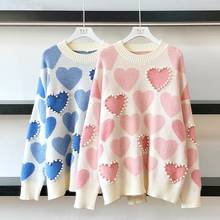 Autumn New arrival High quality Beaded Heart Shape Long sleeved Sweater Sweet Knitted Tops Pullovers Jumper 2024 - buy cheap