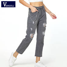 Calça jeans feminina empilhável, calça jeans reta cinza plus size cintura alta para mulheres primavera 2024 - compre barato