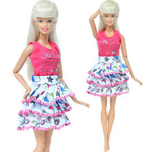 Vestido de boneca artesanal, rosa, camisetas, saia fofa, roupa casual diária, roupas para boneca barbie acessórios 12 ''brinquedos para crianças 2024 - compre barato