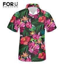 Forudesigns men manga curta camisa de impressão de lapela tropical hibisco floral camisa casual verão hawaiian férias camisetas 2xs-5xl 2024 - compre barato