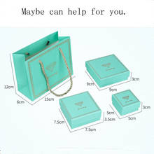 Светло-голубые подарочные упаковочные коробки для ювелирных изделий, квадратные свадебные кольца, Подвесные витрины 5X5cm 9x9 cm, коробки для хранения ожерелья 2024 - купить недорого