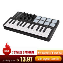 Hot WORLDE Panda MIDI Keyboard MIDI controller & Drum Pad MINI 25-Key Ultra-Portable USB MIDI Keyboard Controller Led 7 styles 2024 - buy cheap