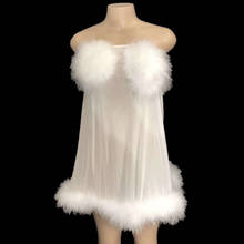 White Feathers Strapless Sexy Mini Dress Women See Through Nightclub Dress Party Celebration Stage Dress DJ Singer Clothing 2024 - buy cheap