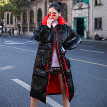 Chaqueta acolchada de plumón para mujer, Parka larga y cálida, abrigo de talla grande, ropa de calle coreana brillante, color negro, para invierno 2024 - compra barato