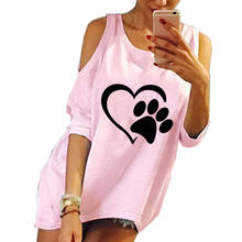 Женская футболка с открытыми плечами, забавная футболка в стиле Харадзюку с принтом собачьих лап, осень 2019 2024 - купить недорого