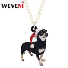 WEVENI Acrylic Christmas Hat Chihuahua Dog Gift Box Necklace Pendant Chain Animal Jewelry For Women Girls Teens Decorations Gift 2024 - buy cheap