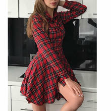 Moda outono feminina vestido xadrez com botão solto manga comprida casual folgado mini vestido camisa 2024 - compre barato