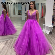 Mbcullyd Puffy Tulle Prom Dresses 2020 Shining Beading Crystal Purple Party Dress For Women Plus Size Evening Robe De Soire 2024 - buy cheap