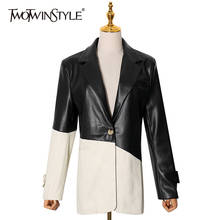 Twotwinstyle-blazer feminino de couro legítimo, nova moda 2020, blazer feminino com manga longa, estilo casual 2024 - compre barato
