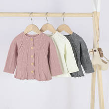 Casaco de manga longa feminino, casaco de malha para outono de cor pura para bebês e crianças 2024 - compre barato