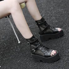 lace up shoes gothic boots women peep toe platform short boots High Heel fall shoes motorcycle Ankle Boots autumn boots YMB259 2024 - buy cheap