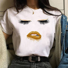 Gold Eyelashes Lips T-Shirt Women T Shirt Beauty 90s Aesthetic Tshirt Harajuku Female T-shirt Women Kawaii Top Tee Drop Shipping 2024 - buy cheap