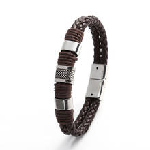 Multilayer Braided Leather Men Bracelet Bangles Magnetic-clasp Cowhide Wrap Trendy Personality Bracelet Couple Gift Accessories 2024 - buy cheap
