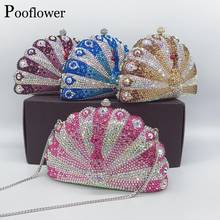 Pooflower luxo pavão forma saco de embreagem para as mulheres diamante sacos noite designer cristal bolsa casamento corrente zh455 2024 - compre barato