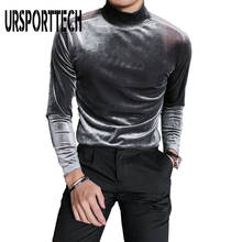 New Brand Autumn Winter Turtleneck T Shirt Men Fashion Casual Long Sleeve T-Shirts Men Slim Fit Velvet Bottoming Shirt Homme 2024 - buy cheap