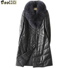 Boollili-chaqueta de cuero genuino para mujer, abrigo largo de piel de oveja con cuello de piel de zorro Real, chaquetas de cuero coreano para invierno 2024 - compra barato