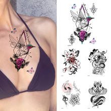 1 folha de tatuagem temporária impermeável com flor de flor rosa beija-flor, tatuagens falsas da moda feminina, tatuagens para braços para crianças e meninas 2024 - compre barato