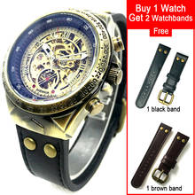 Vintage Skeleton Men's Mechanical Wrist Watches Black Leather Strap Steampunk Transparent Bronze Mechanic Automatic Watch Clock 2024 - buy cheap